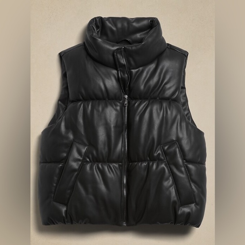 Banana Republic Black Vegan Faux Leather Puffer Vest - Picture 13 of 13
